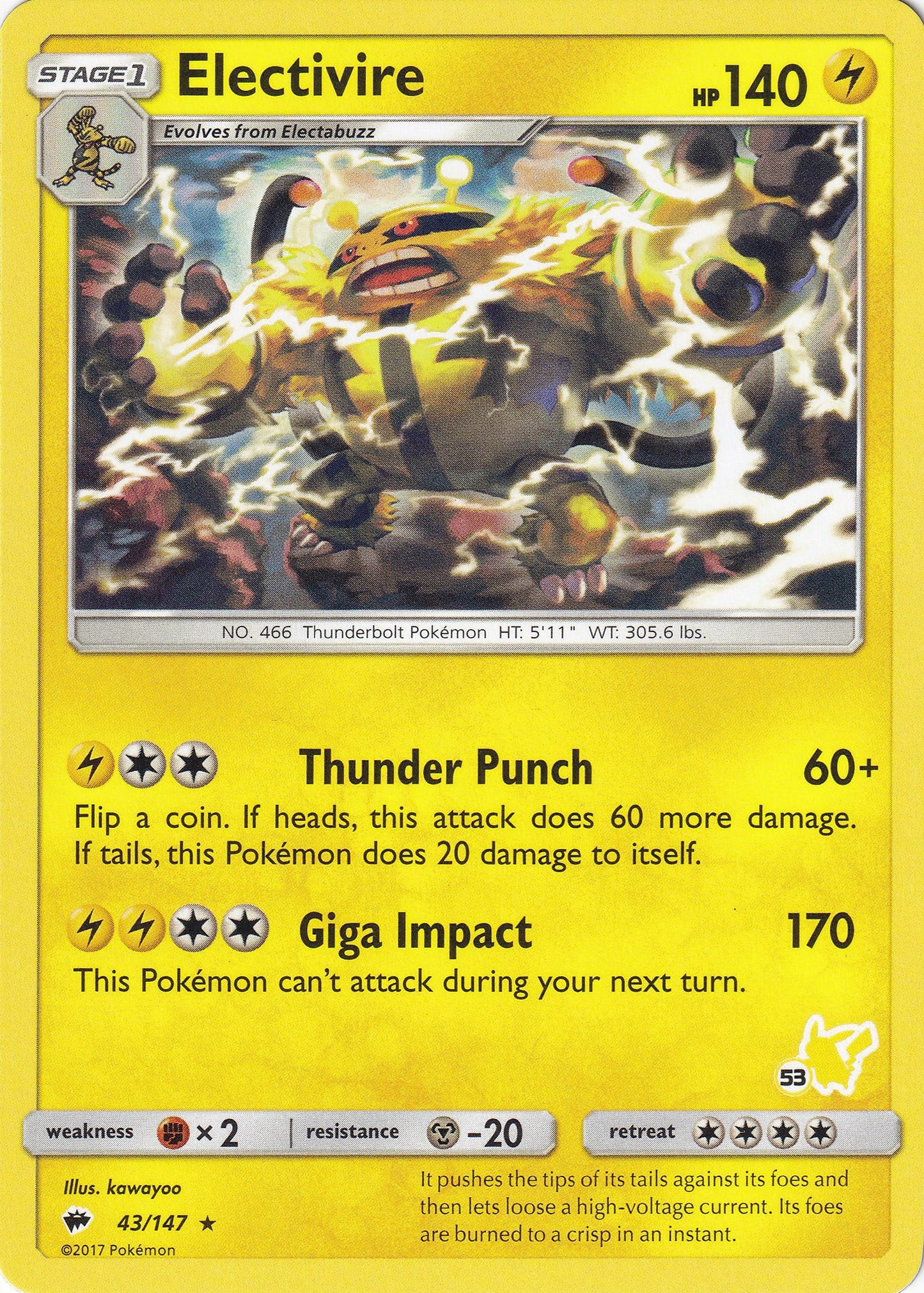 Electivire - 43/147 (#53 Pikachu Stamped)