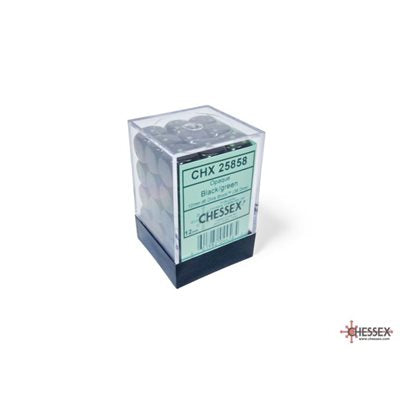 Chessex Dice: 36D6: 12 mm: Opaque: Black / Green