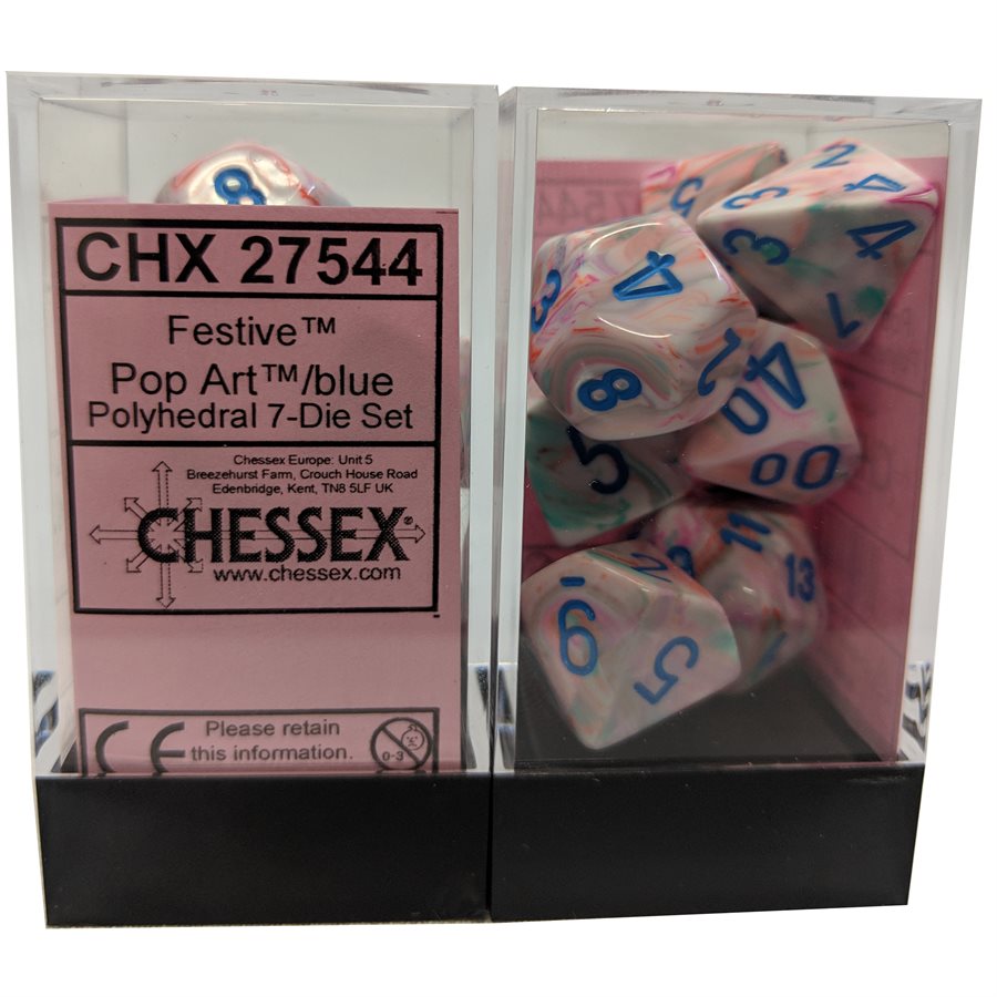 Dice: 7 pc: Festive: Pop Art / Blue