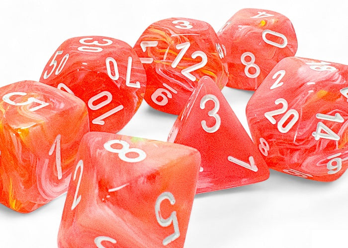 FESTIVE 7-DIE SET MEGA-HEDRAL DAHLIA/WHITE DICE