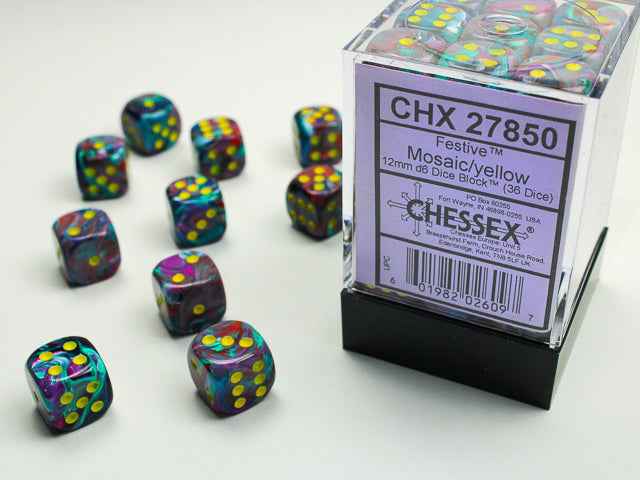FESTIVE 36D6 MOSAIC/YELLOW 12MM DICE