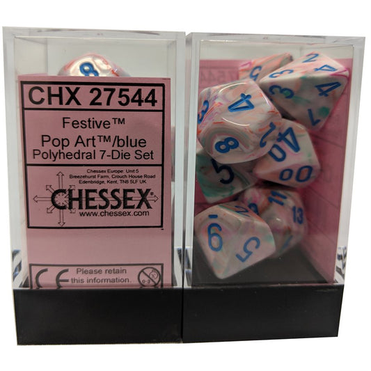 Dice: 7 pc: Festive: Pop Art / Blue