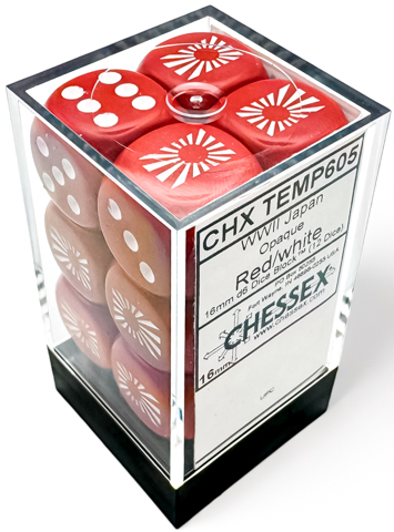 WWII JAPAN OPAQUE RED/WHITE 12D6 16MM DICE BLOCK